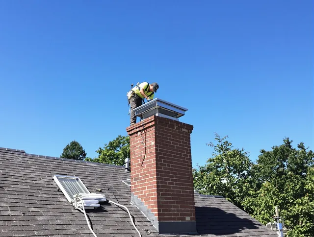 Santa Ana Chimney Sweep technician measuring a chimney cap in Santa Ana, CA