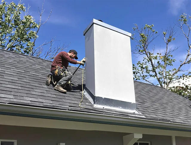 Santa Ana Chimney Sweep team member finishing chimney construction in Santa Ana, CA